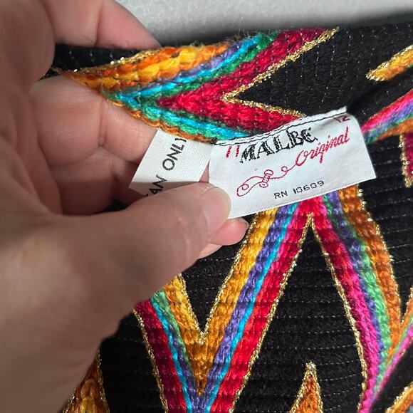 Malbe Original skirt size 12 long rainbow wool chevron 60s tall metallic vintage - Picture 12 of 13